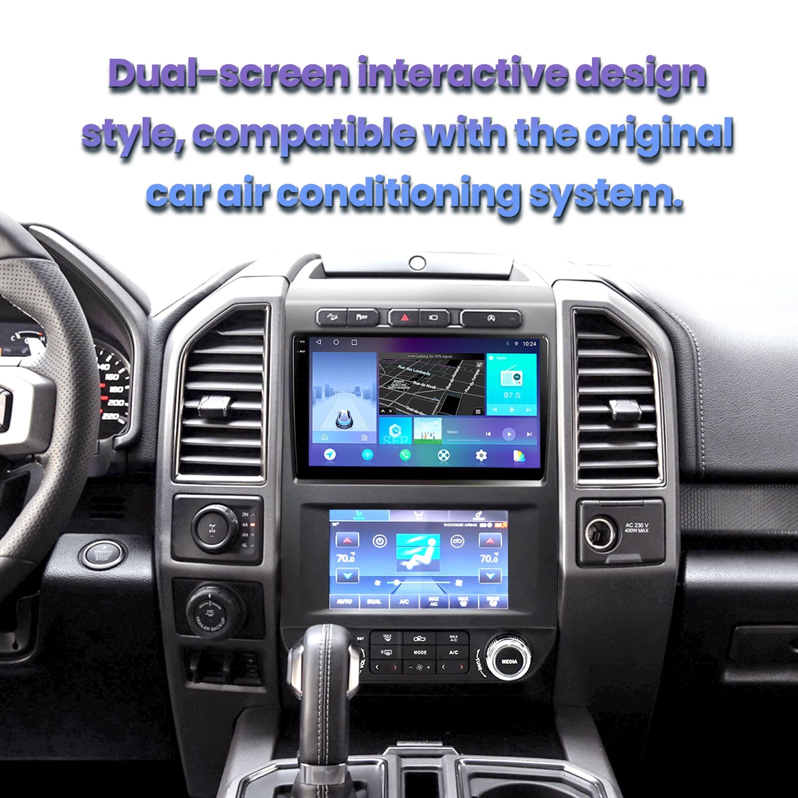 8 Core 4+64g Ford F150 Car Radio 9+7 inch Car Stereo GPS Navigation For Ford F150 2015-2021 Up And Down Screens