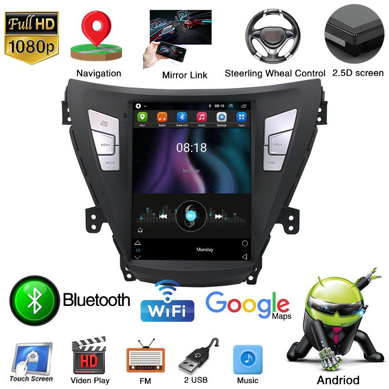 9.7" Android 10.0" GPS Radio HD Touch Screen Stereo Android Car DVD Player for 2012 2013 2014 Elantra