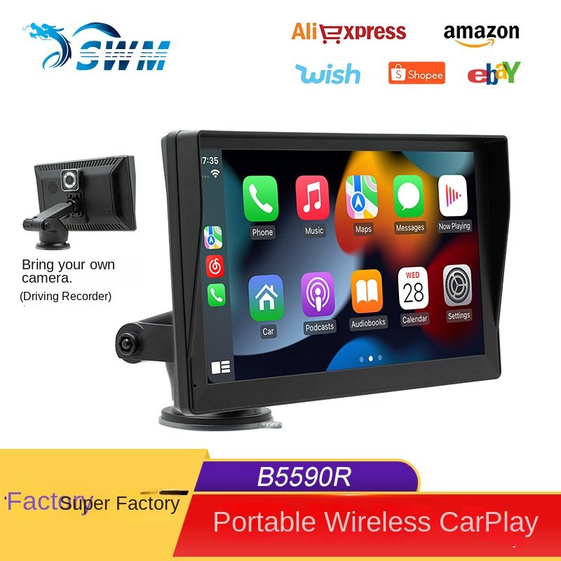 9 Inch Portable Car Radio GPS Enabled Stereo DVD Player with HD Reversing Image Wireless Carplay for Driving Recording