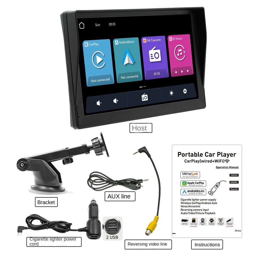 9 Inch Portable Car Radio GPS Enabled Stereo DVD Player with HD Reversing Image Wireless Carplay for Driving Recording