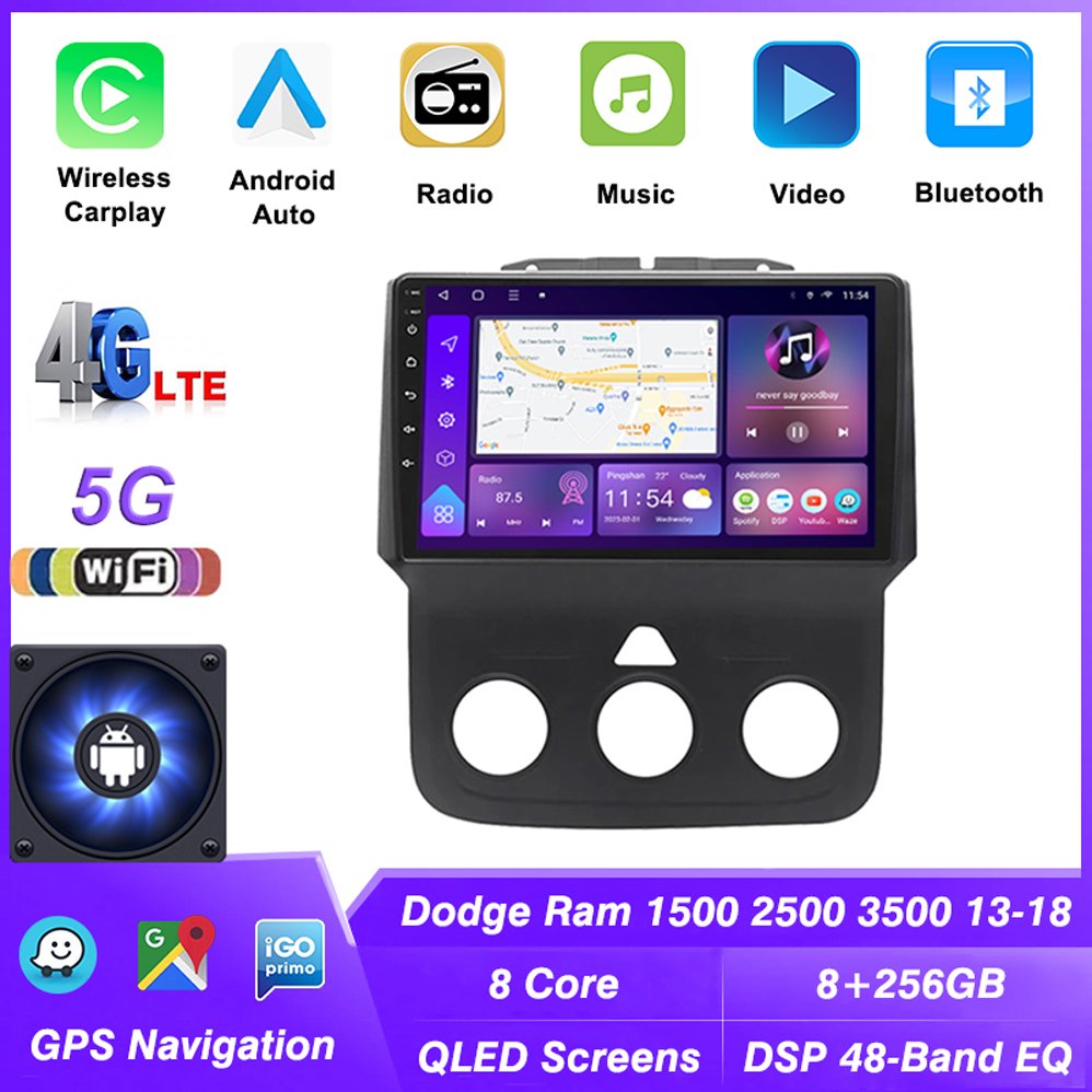 Android Auto Radio Head Unit for Dodge Ram 1500 2500 3500 2013-2018 GPS Navigation Multimedia DSP Stereo Car player