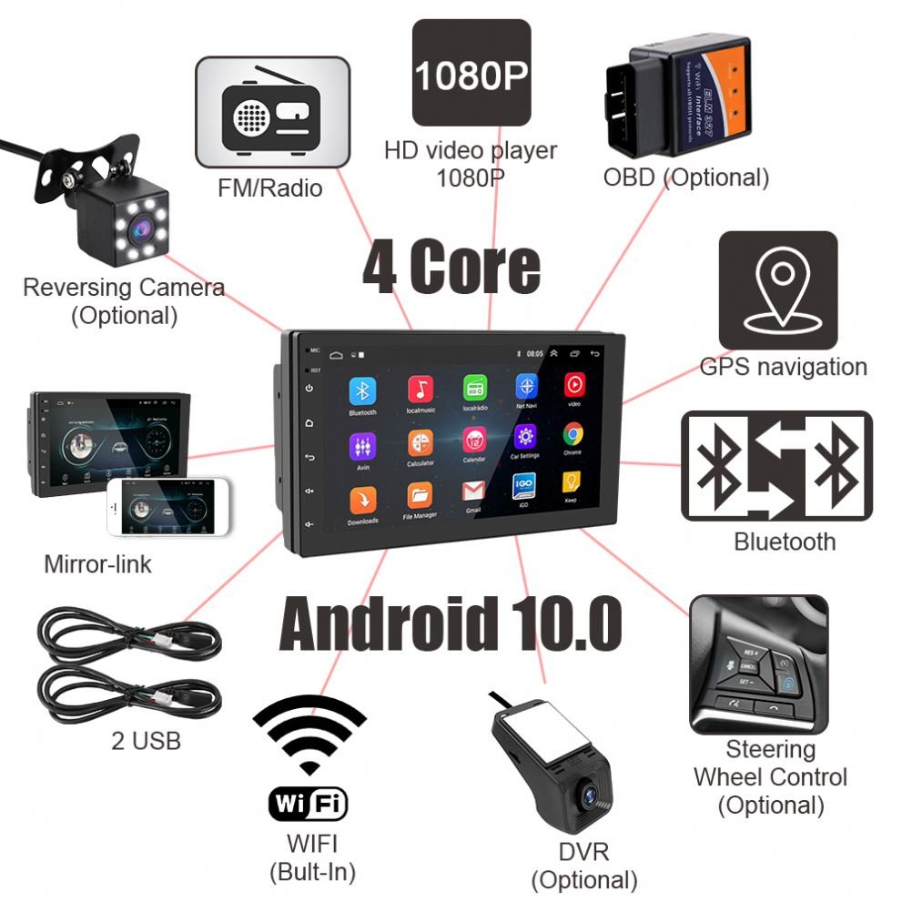 Hot sale 9 inch android car dvd player Bluetooth WiFi Universal 1+16GB Android 10.0 GPS car radio dvd player