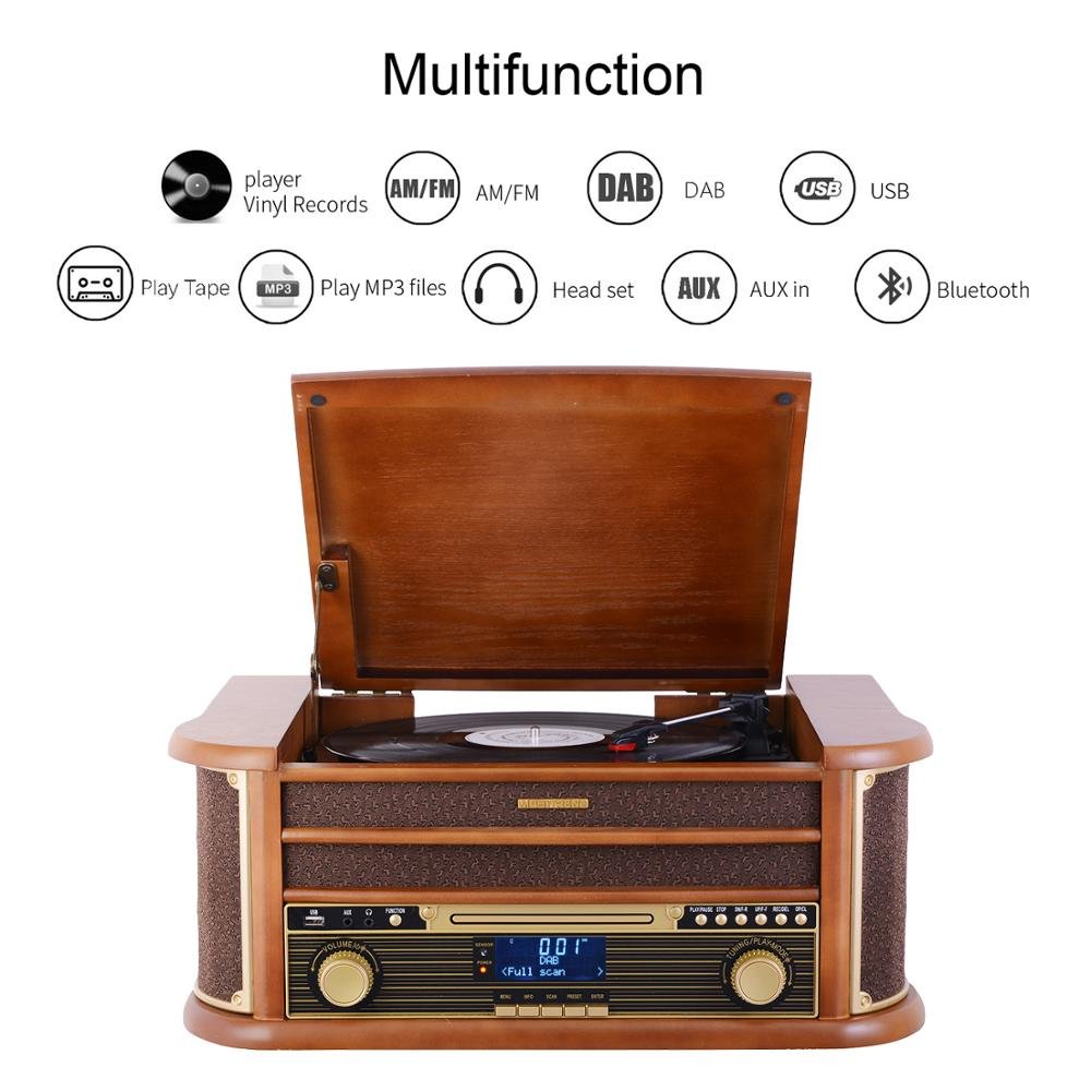 3 Speed 4 In 1 Phonograph Vinyl Turntable Player Classic With Dab Fm radio/turntable/CD Cassette Player/USB Encoding