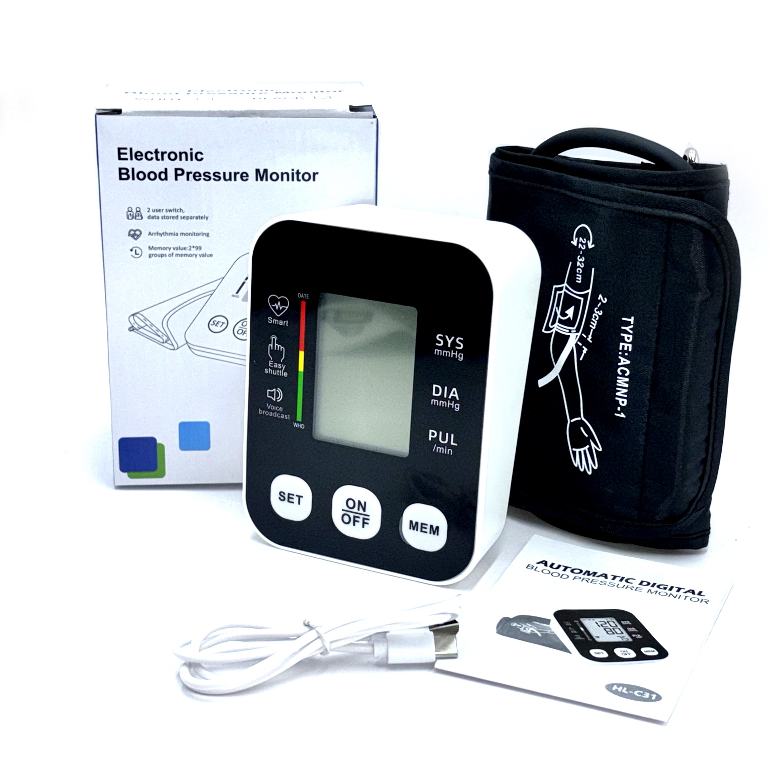 Digital Blood pressure monitor Medical tensiometer customized sticker logo Upper armband cuff electric BPM with English voice