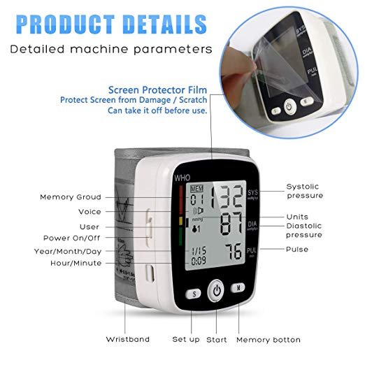 Ready To Ship New Arrival Apparatus Digital Wrist BP Machine Medical Blood Pressure Monitor