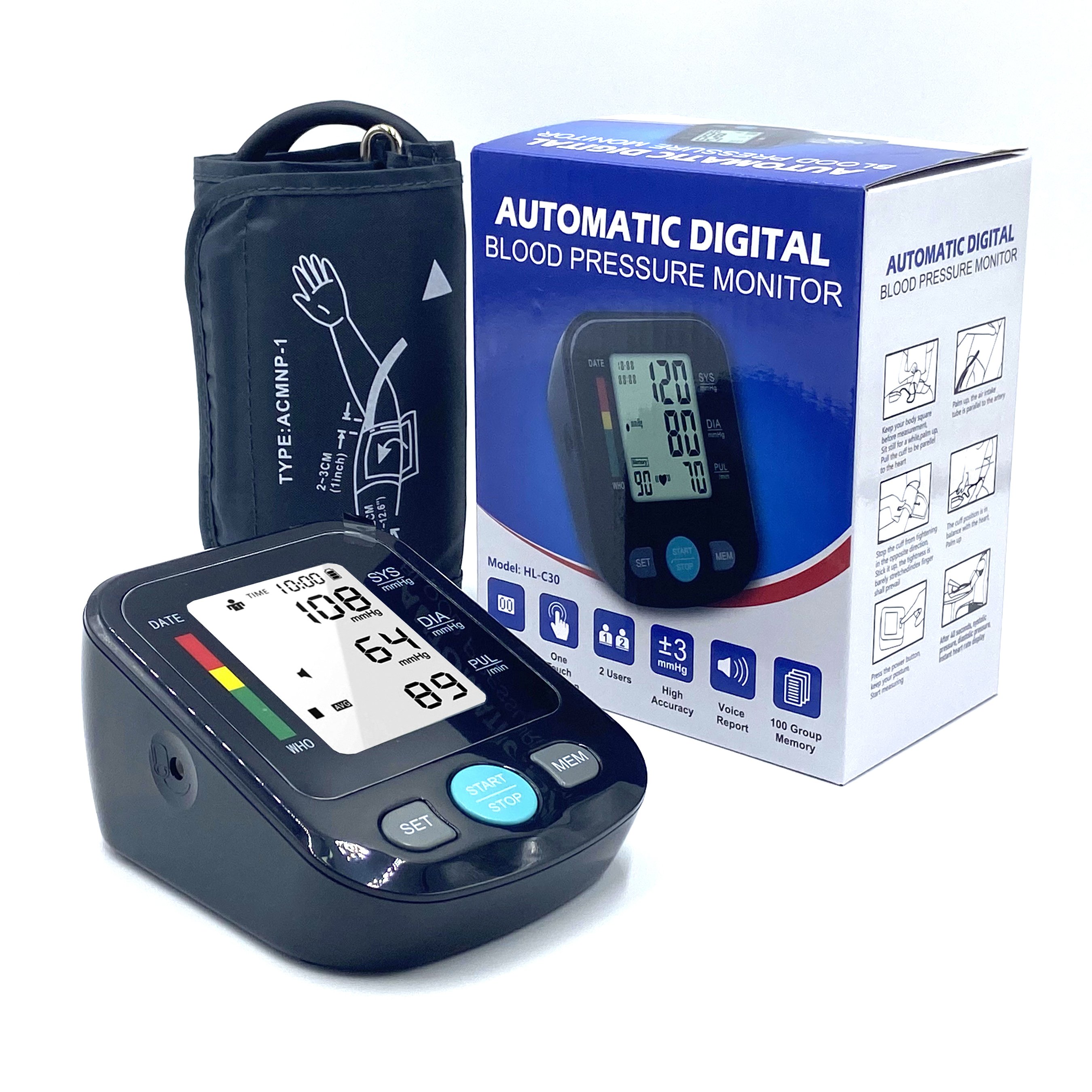 OEM sphygmomanometer electronic bp monitor medical portable tensiometers digital Upper arm blood pressure monitor tensiometers