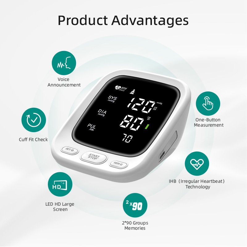Rechargeable Blood Pressure Monitor Large LED Display Voice Digital Upper Arm Blood Pressure Machine