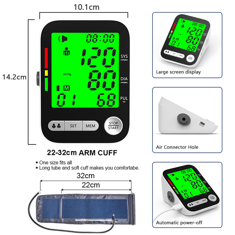 High Accurate Rechargeable Digital Sphygmomanometer Bp Monitors Electronic Tonometer Arm Cuff Blood Pressure Monitor