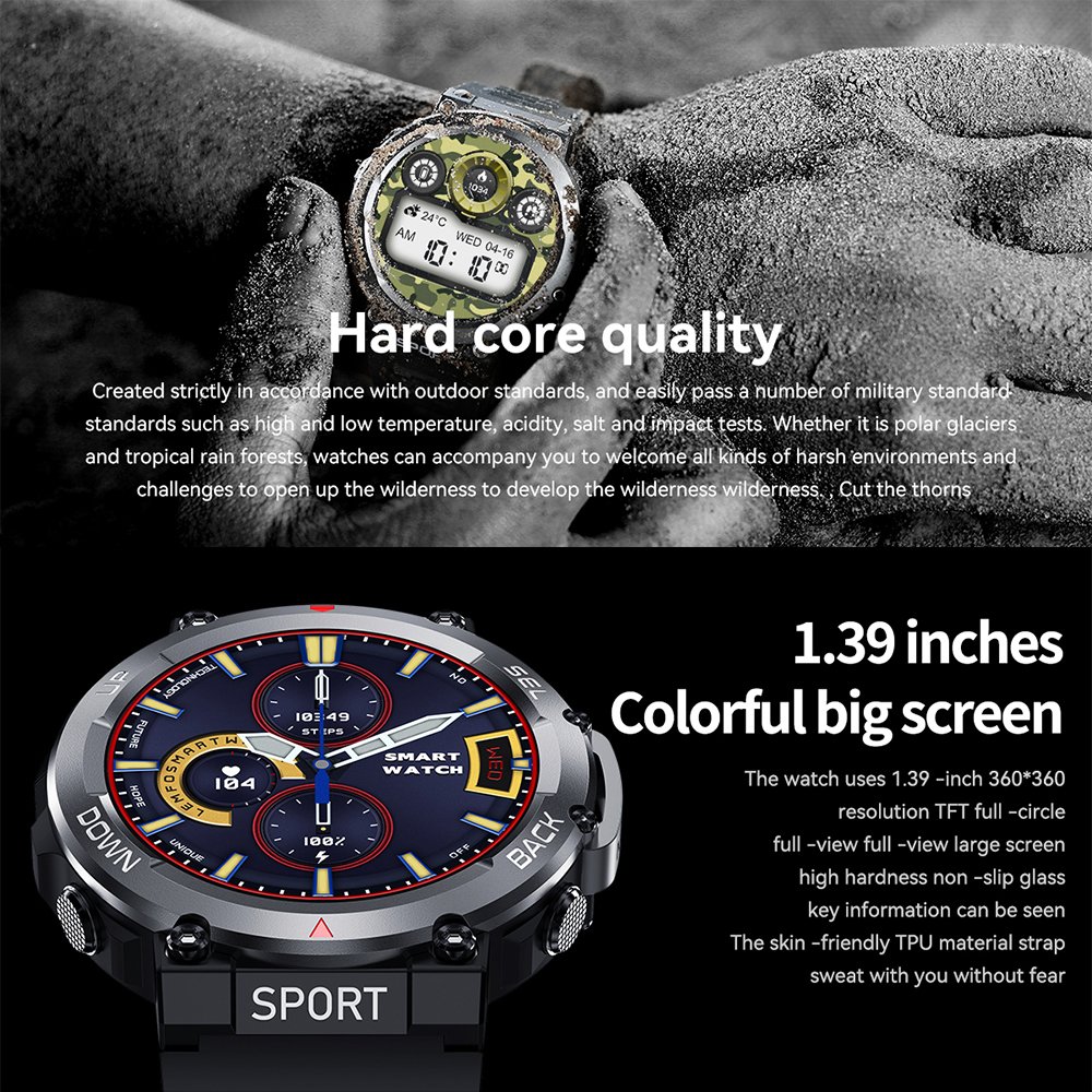 LF33 Men Smartwatch Local Music 1.39 inch IPS Screen BT Call Health Monitor-Heart Rate Blood Pressure Electronic