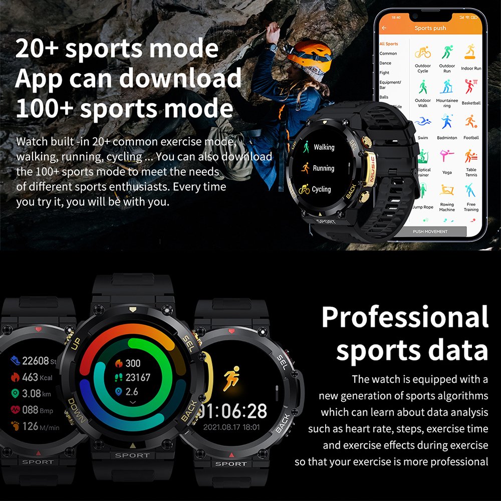 LF33 Men Smartwatch Local Music 1.39 inch IPS Screen BT Call Health Monitor-Heart Rate Blood Pressure Electronic