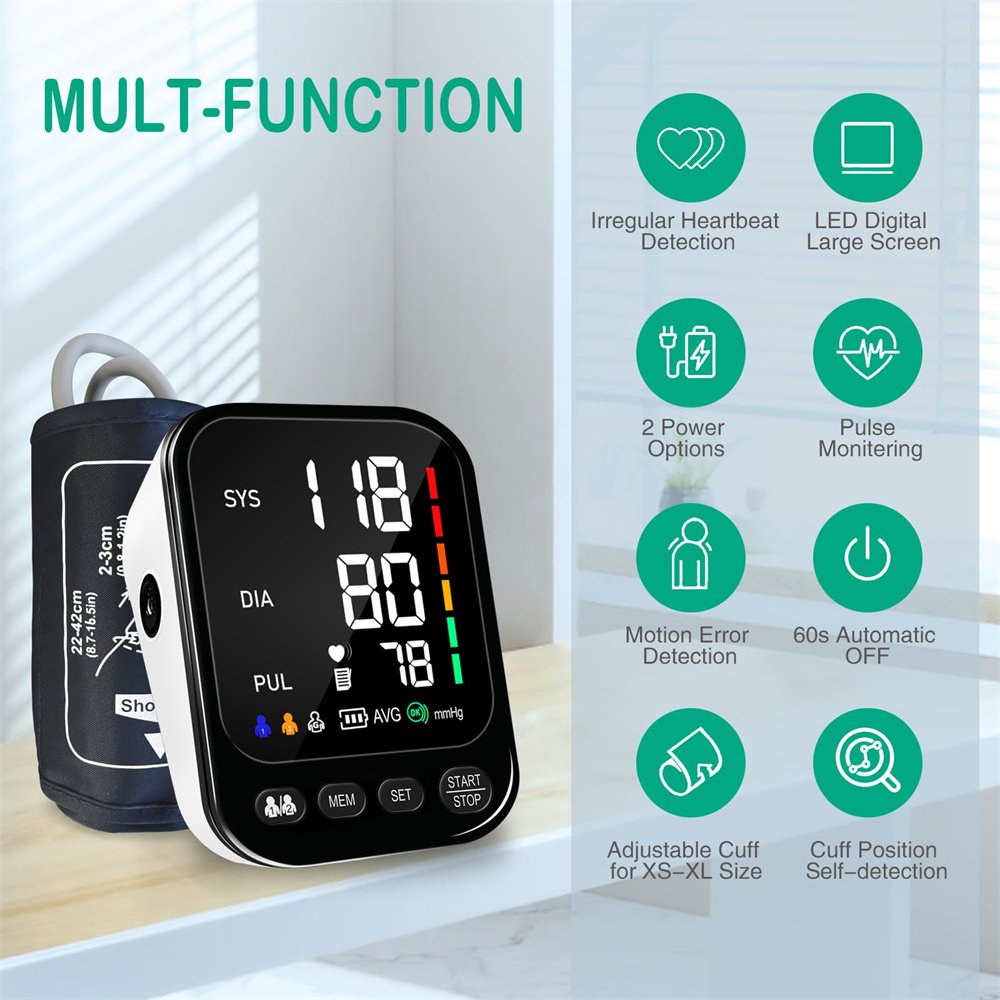 Electronic Blood Pressure Monitors for Home Use Upper Arm Bp Machine with 4.7 inch Large Backlight Display 2*199 Sets Memory