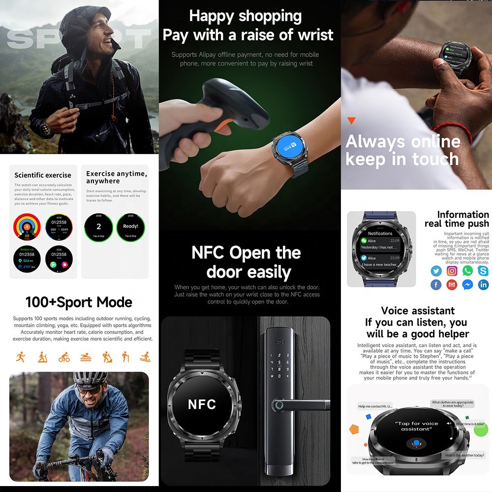 Multifunctional AMOLED BT SOS emergency call ECG HRV blood health monitoring ET492 smartwatch NFC Alipay smart watch ET492