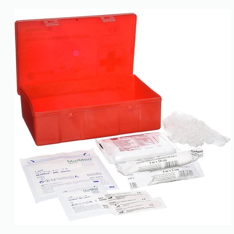 personal plastic PP first aid kit box case with blood pressure monitor and spray refills for industrial workshop home