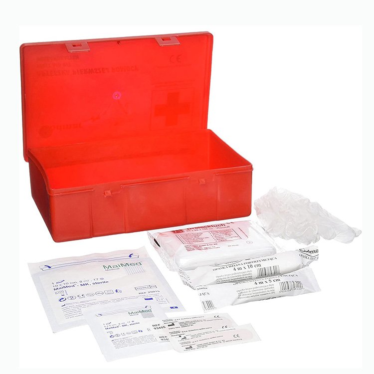 personal plastic PP first aid kit box case with blood pressure monitor and spray refills for industrial workshop home