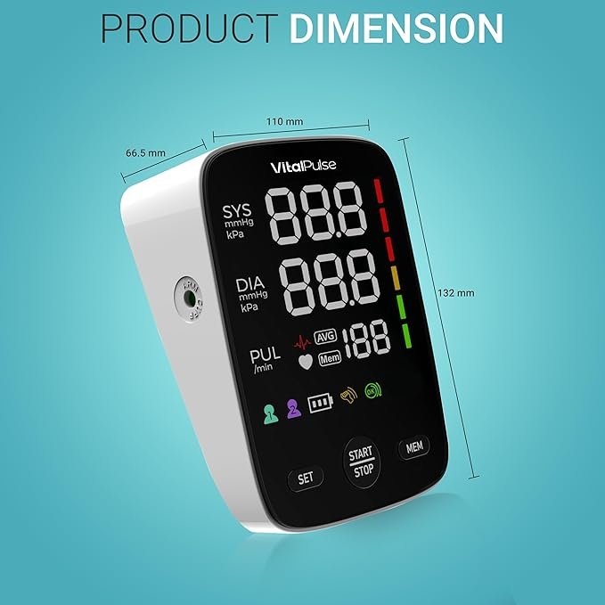 Smart Blood Pressure Monitor Wireless Uppr Arm Cuff BP Machine with One Piece Design