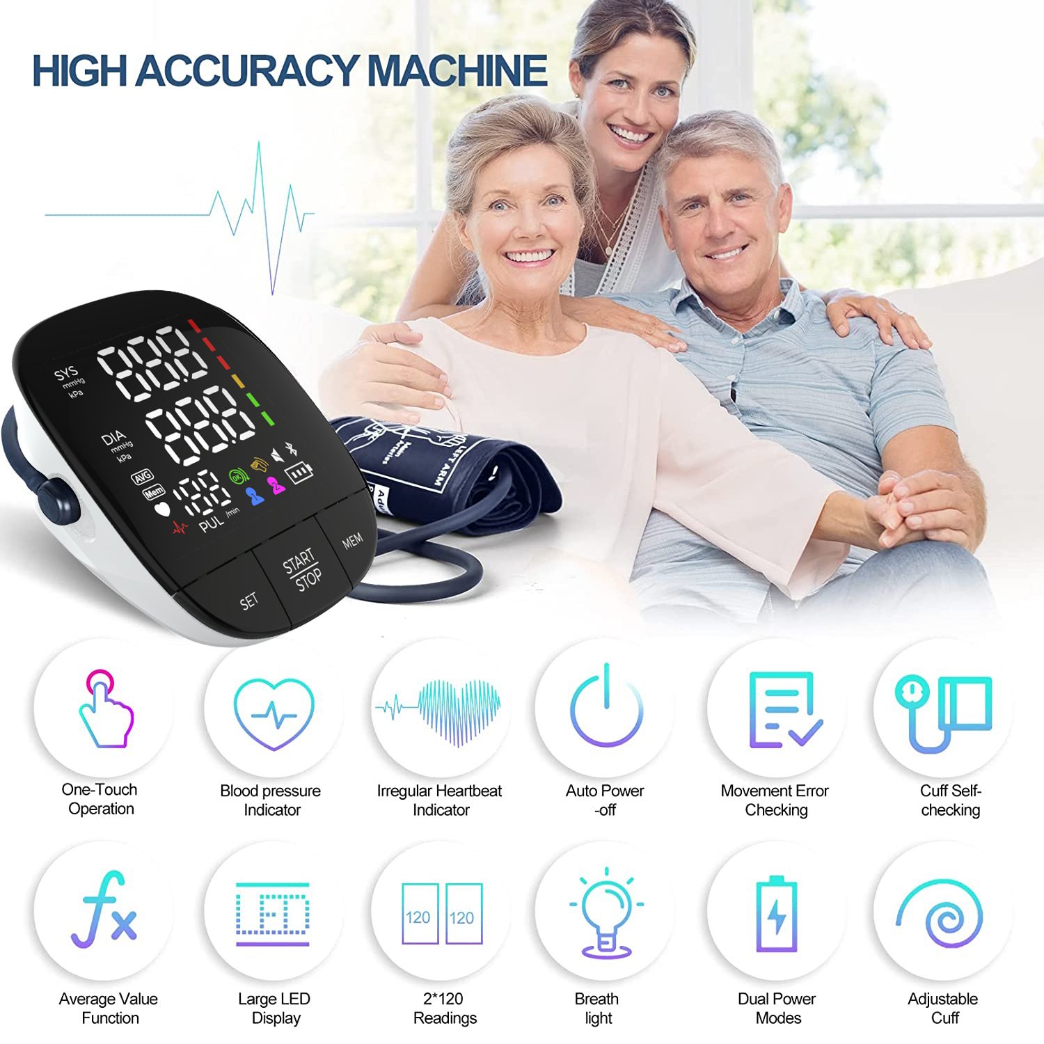 50% Discount Best Heart Beat Automatic With Large Display Screen Blood Pressure BP Monitor Machine