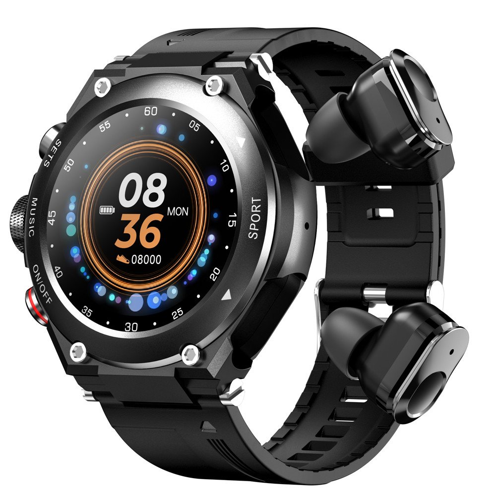 T92 Smart Watch with Earbuds 2 in 1 Music Player Heart Rate Blood Pressure Monitor Smartwatch Answer Calls with Earphones