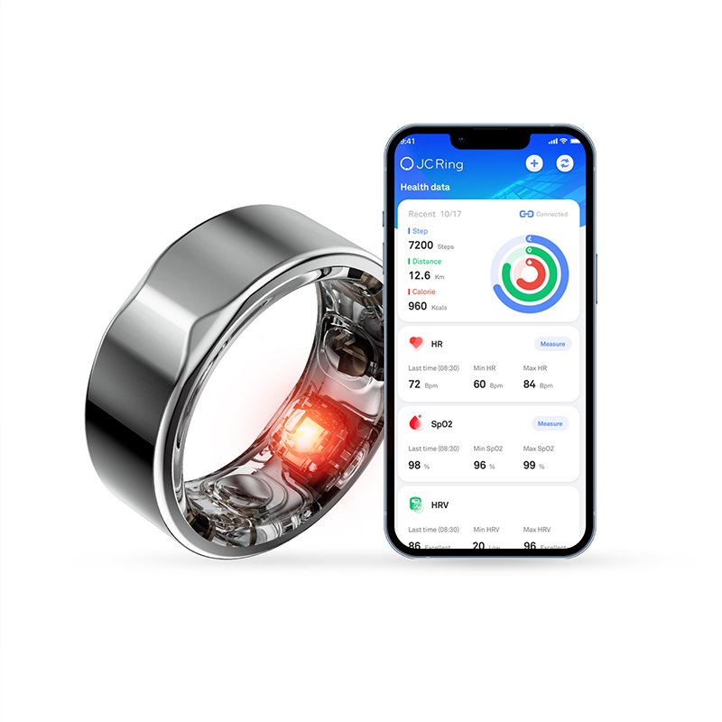 J-Style 2301B Titanium Bluetooth Smart Ring for Men Women Couple IOS Android Phone with Fitness Sleep Health Tracker Monitor
