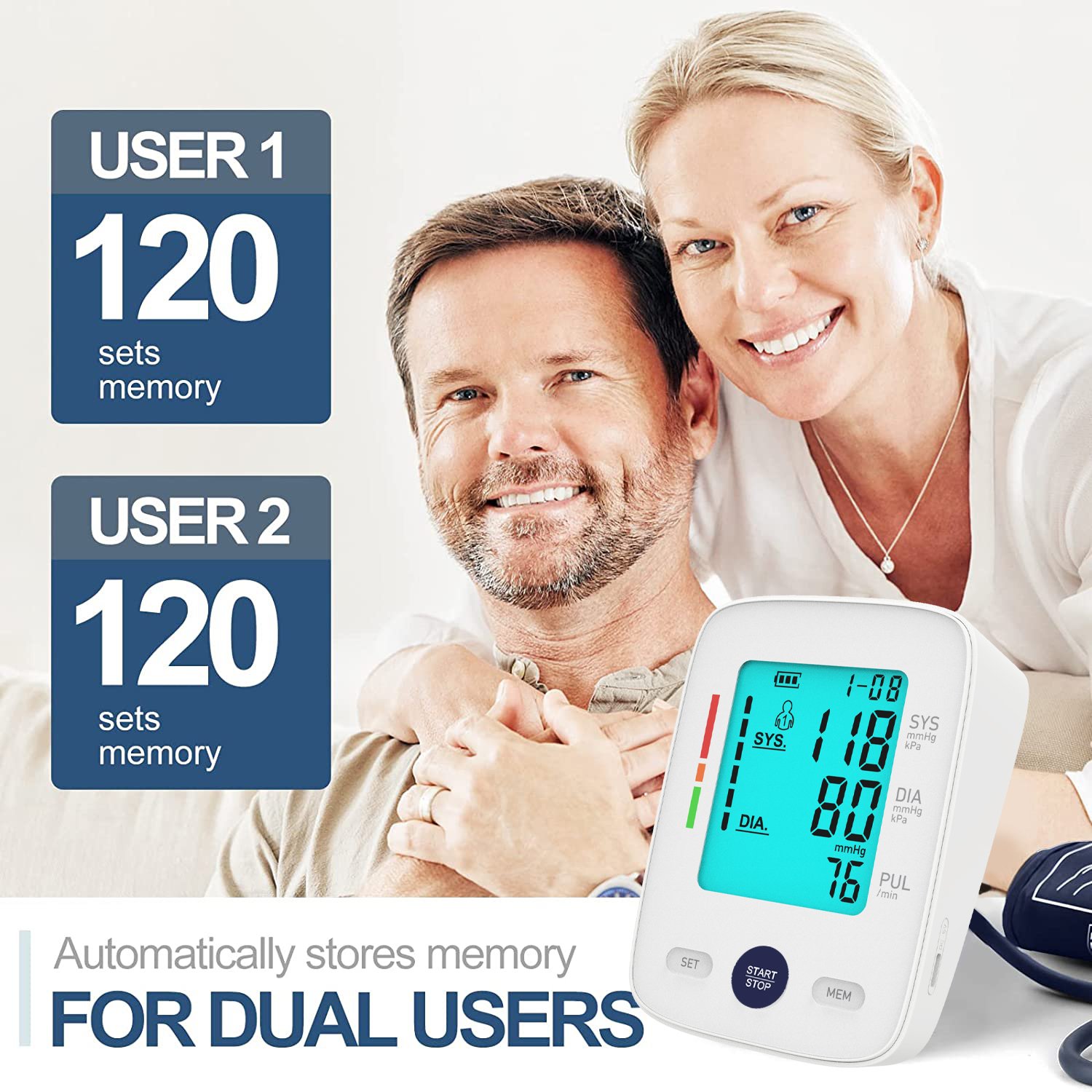 High Capacity Lithium Battery Medical Upper Arm Blood Pressure Monitor for Family Use