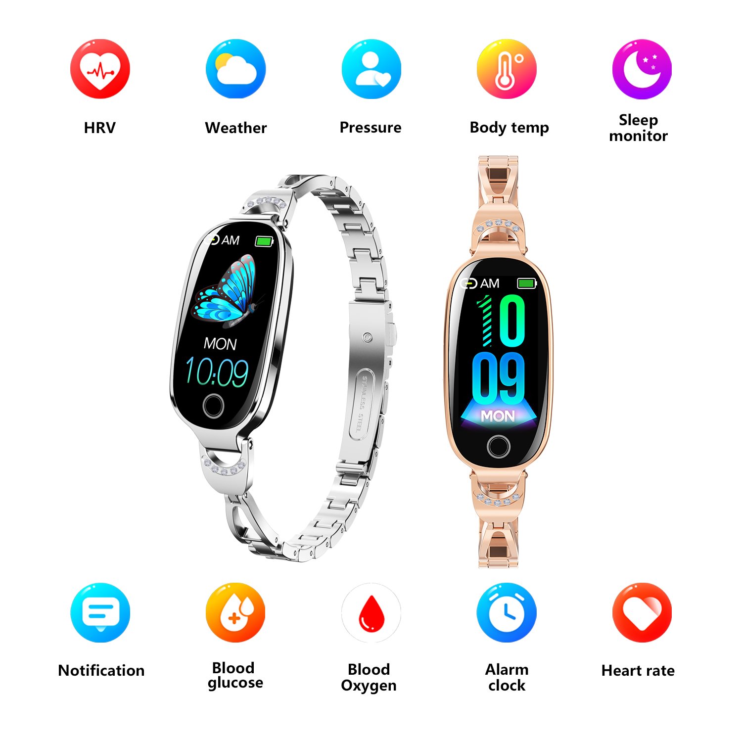 Factory F81 Smart Wristband Fashion Metal Strap Girl Smart Watch For Women Heart Rate Blood Pressure Monitoring Smartwatch
