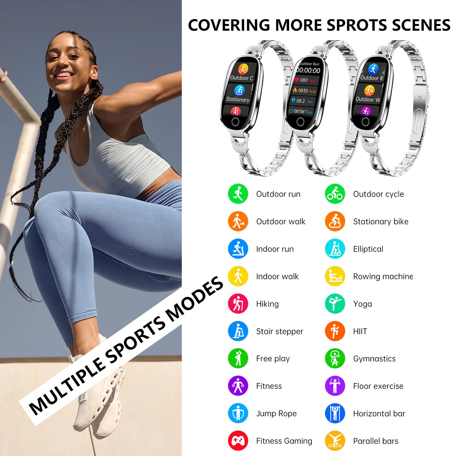 Factory F81 Smart Wristband Fashion Metal Strap Girl Smart Watch For Women Heart Rate Blood Pressure Monitoring Smartwatch