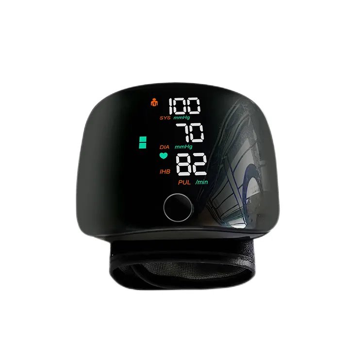 Wrist style portable medical black electronic digital tensiometer large LCD display blood pressure monitor