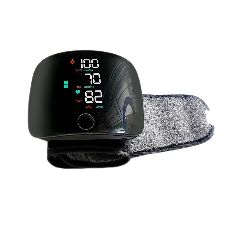 Wrist style portable medical black electronic digital tensiometer large LCD display blood pressure monitor