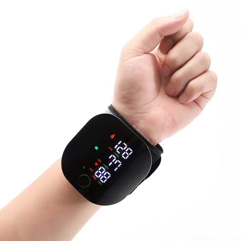 Wrist style portable medical black electronic digital tensiometer large LCD display blood pressure monitor