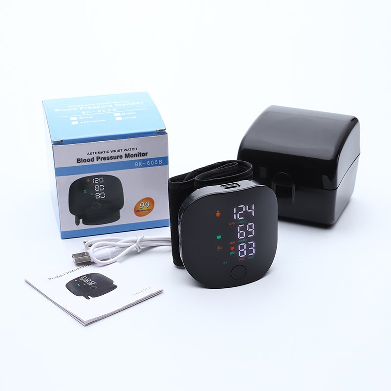 Wrist style portable medical black electronic digital tensiometer large LCD display blood pressure monitor