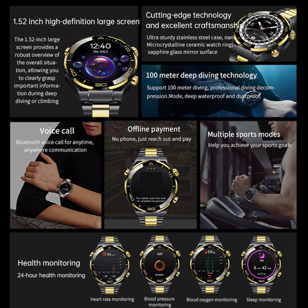 1.53 inch TFT Golden BT Call Smartwatch Man Montres intelligentes Relojes inteligentes GS GOLD Smartwatch