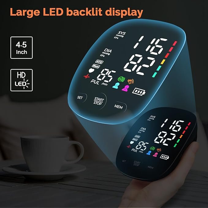 Rechargeable Sphygmomanometer Blood Pressure Machine BP Monitor Digital Tensiometer Upper Arm