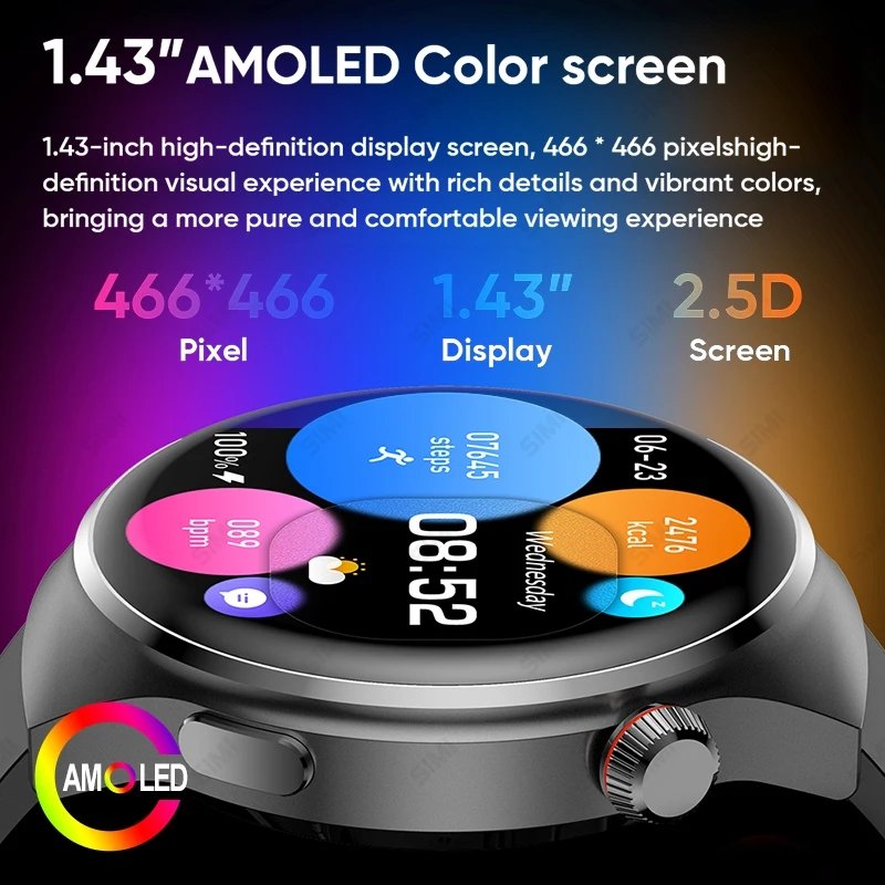 Flyrabbit 2025 Smart Watch Men NFC AMOLED 360x360 HD Screen Heart Rate BT Call SmartWatch 2024 New For Cheap Mobile Phone