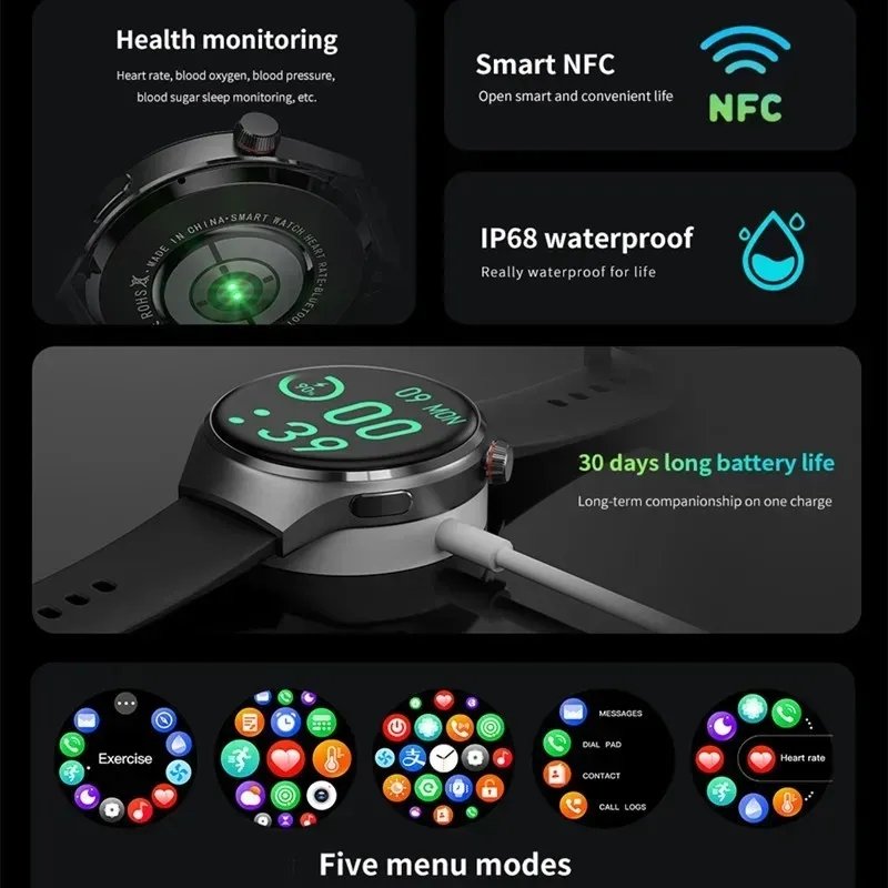 Flyrabbit 2025 Smart Watch Men NFC AMOLED 360x360 HD Screen Heart Rate BT Call SmartWatch 2024 New For Cheap Mobile Phone