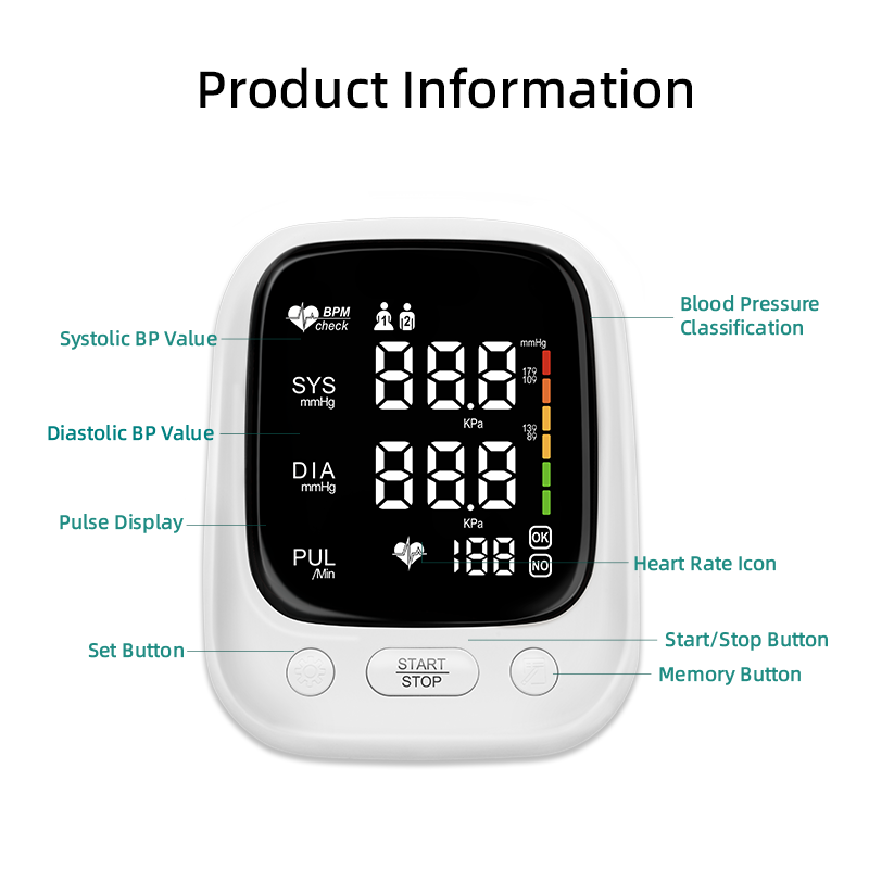 Medical Digital Blood Pressure And Heart Rate Monitor LeD Big Screen Tensiometers Digital Upper Arm Blood Pressure Monitor