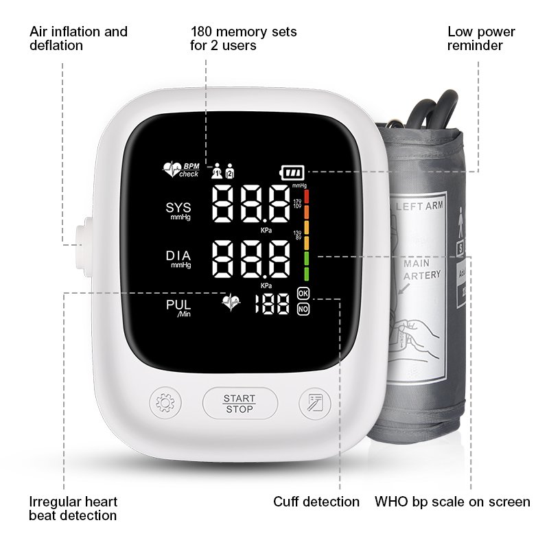 Medical Digital Blood Pressure And Heart Rate Monitor LeD Big Screen Tensiometers Digital Upper Arm Blood Pressure Monitor