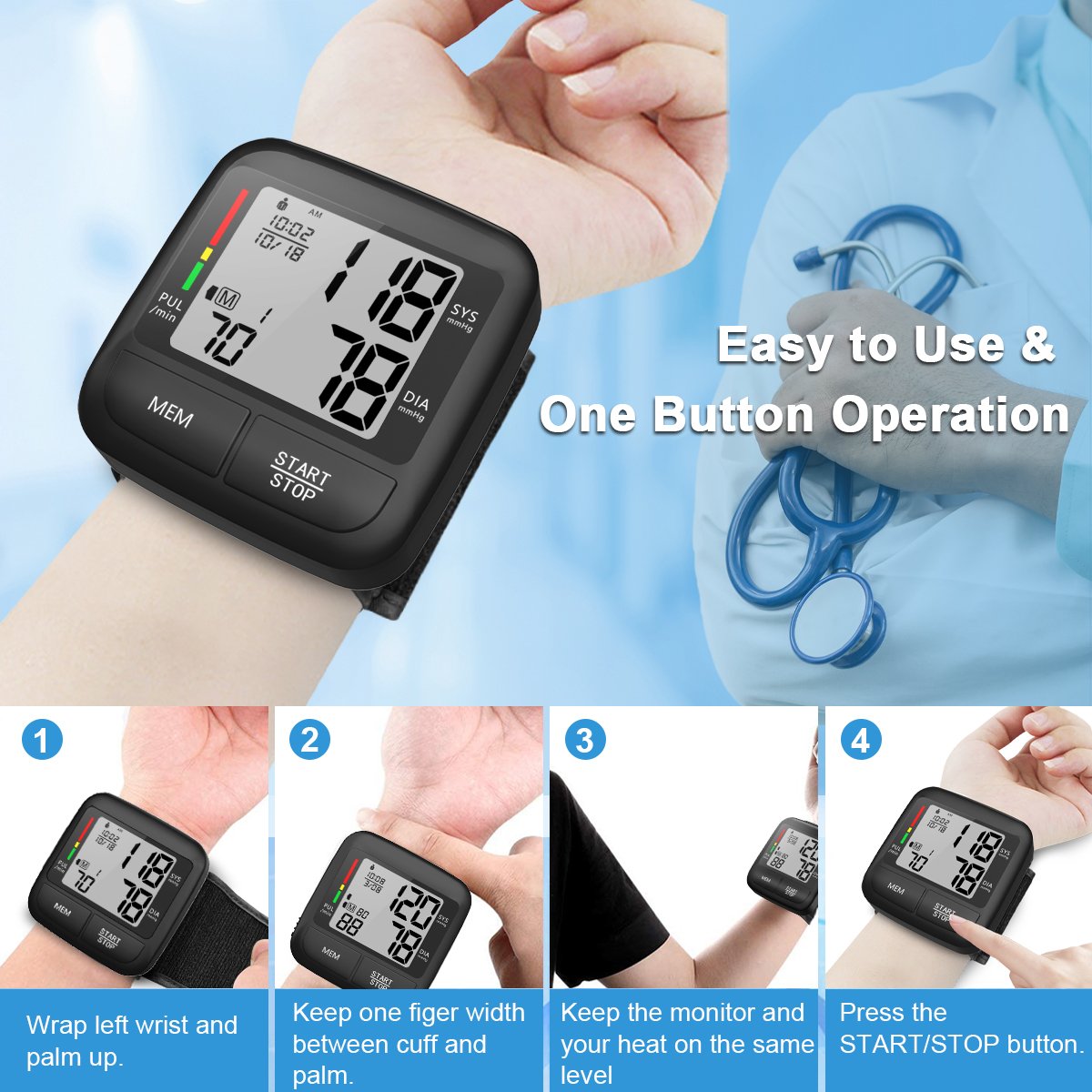 Household Medical Devices Automatic Blood Pressure Machine Portable BP Monitor Tensiometros Digital Blood Pressure Monitor Wrist
