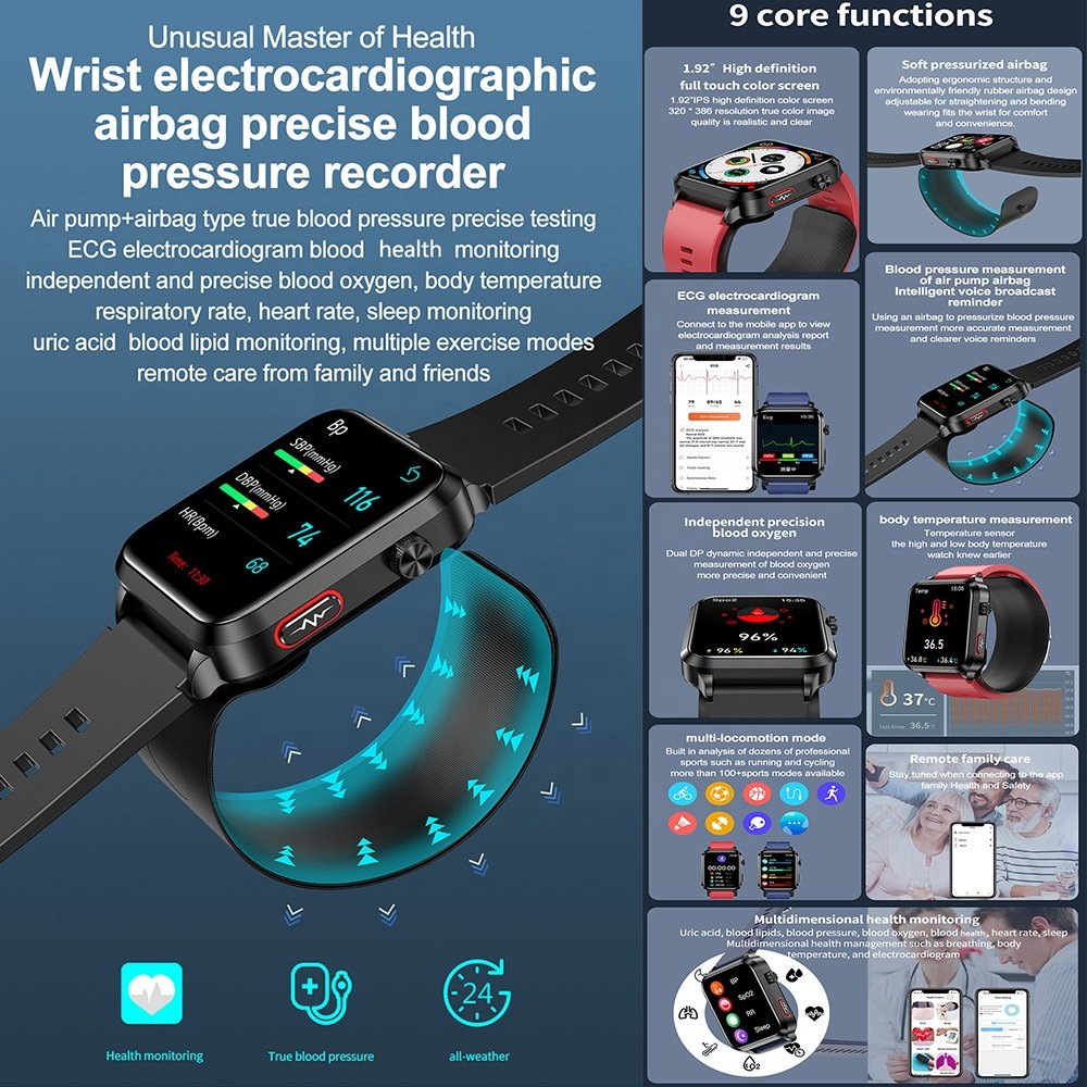 Vanssa smartwatch factory Wearable smart health watch ecg ppg air pump bp blood pressure monitor sensors smart watch