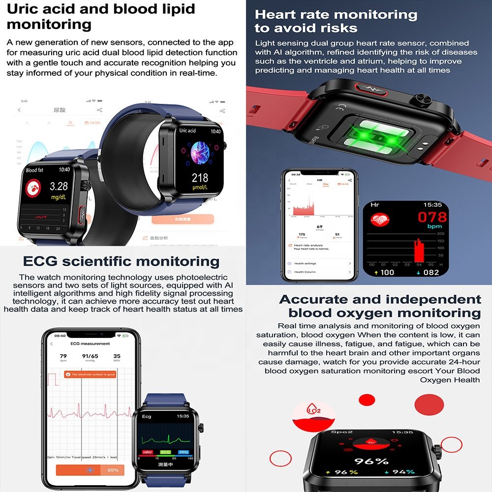 Vanssa smartwatch factory Wearable smart health watch ecg ppg air pump bp blood pressure monitor sensors smart watch