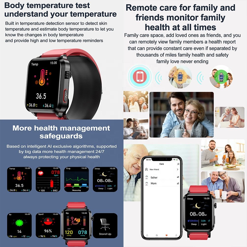 Vanssa smartwatch factory Wearable smart health watch ecg ppg air pump bp blood pressure monitor sensors smart watch