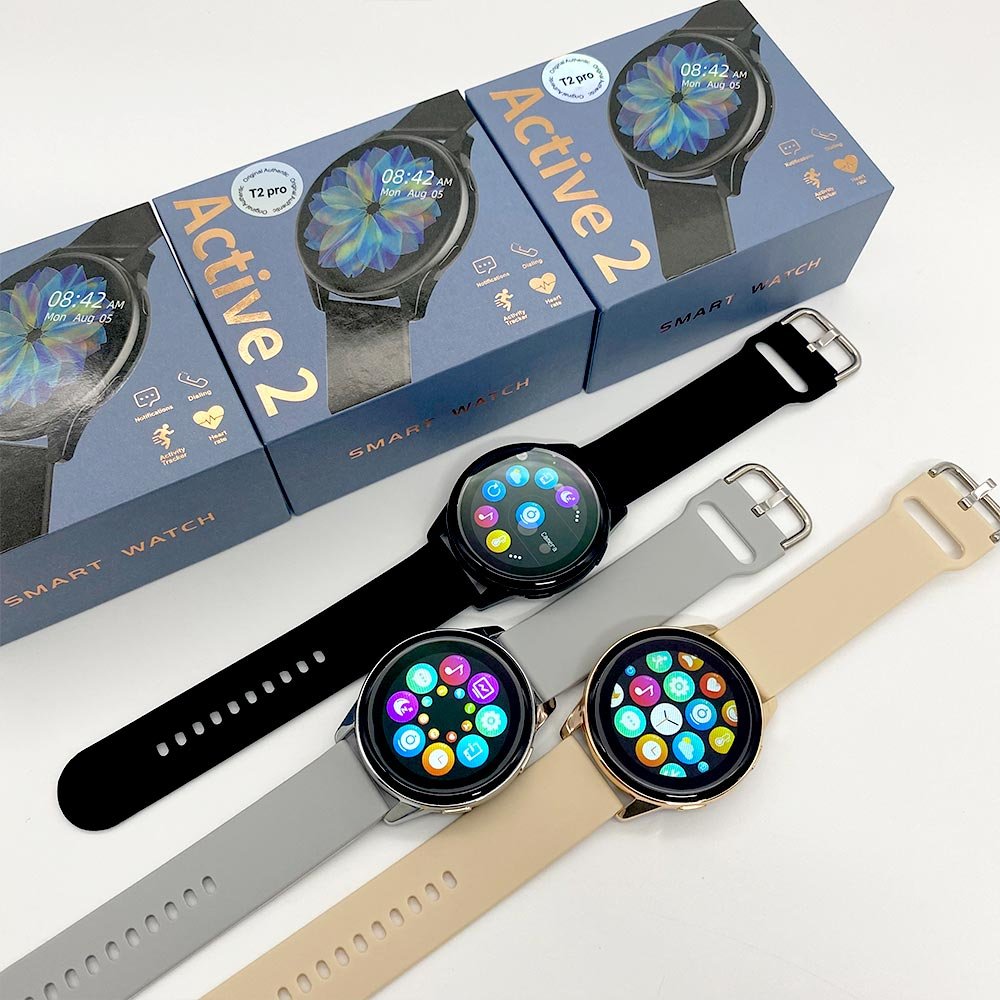 Hot Selling T2 Pro Active 2 Smartwatch 1.28 Inch Waterproof T2Pro Heart Rate Blood Pressure Monitor BT Call Round Smart Watch