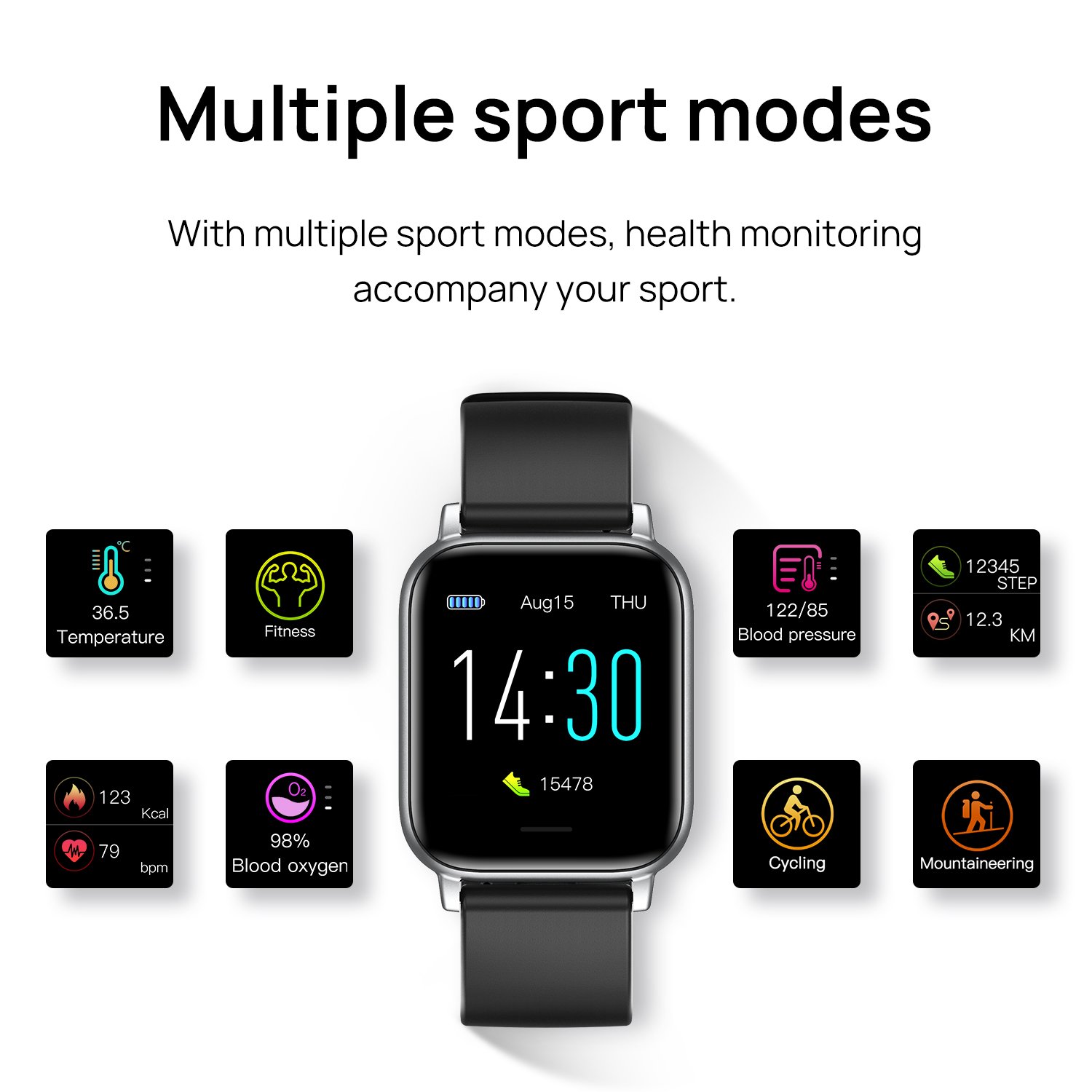 Android Smartwatch Blood Pressure Heart Rate And Sleep Monitor Pedometer Calorie Smart Fitness Tracker Bracelet Activity Watch