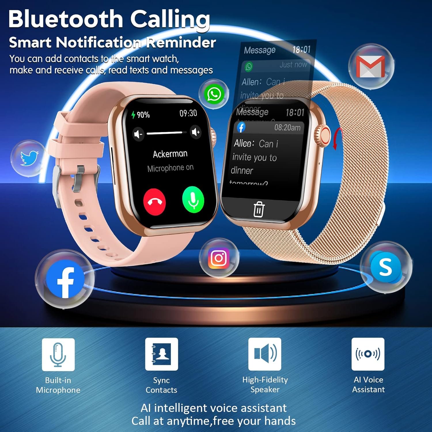 Smartwatch with Blood Pressure Monitor Heart Rate Monitor Body Temperature Bluetooth Watch Make/Answer Call IP67 Waterproof