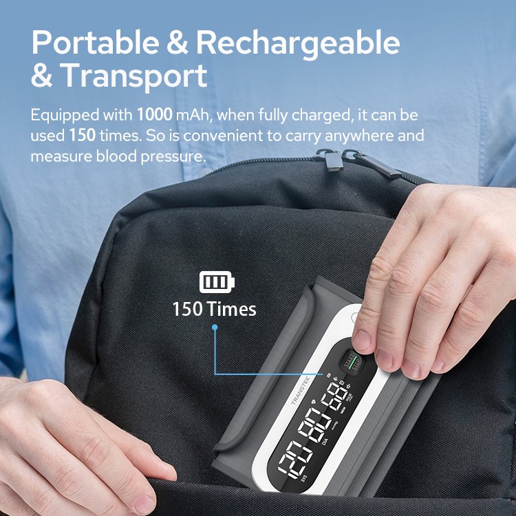 TRANSTEK Rechargeable LED All-in-one Digital BP Machine Arm Blood Pressure Measuring Device Sphygmomanometer with Bluetooth