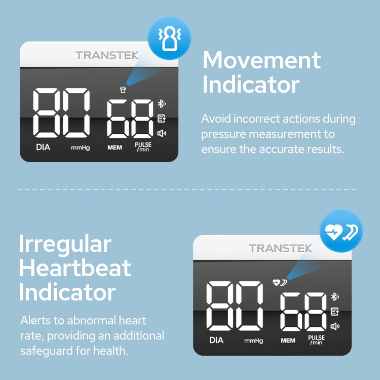 TRANSTEK Rechargeable LED All-in-one Digital BP Machine Arm Blood Pressure Measuring Device Sphygmomanometer with Bluetooth