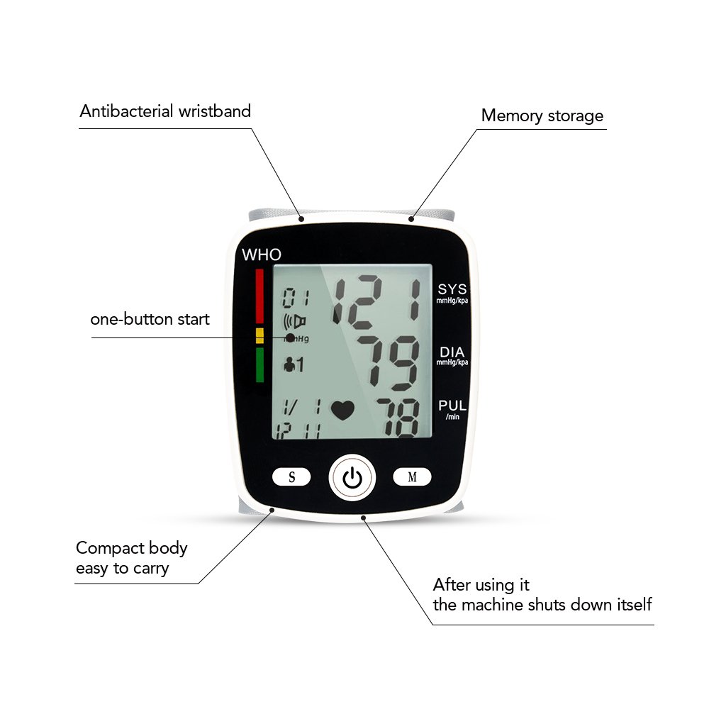 High-Quanlity Wrist BP Monitor Sphygmomanometer Electronic Wrist Blood Pressure Monitor Wrist Tensiometer Rechargeable