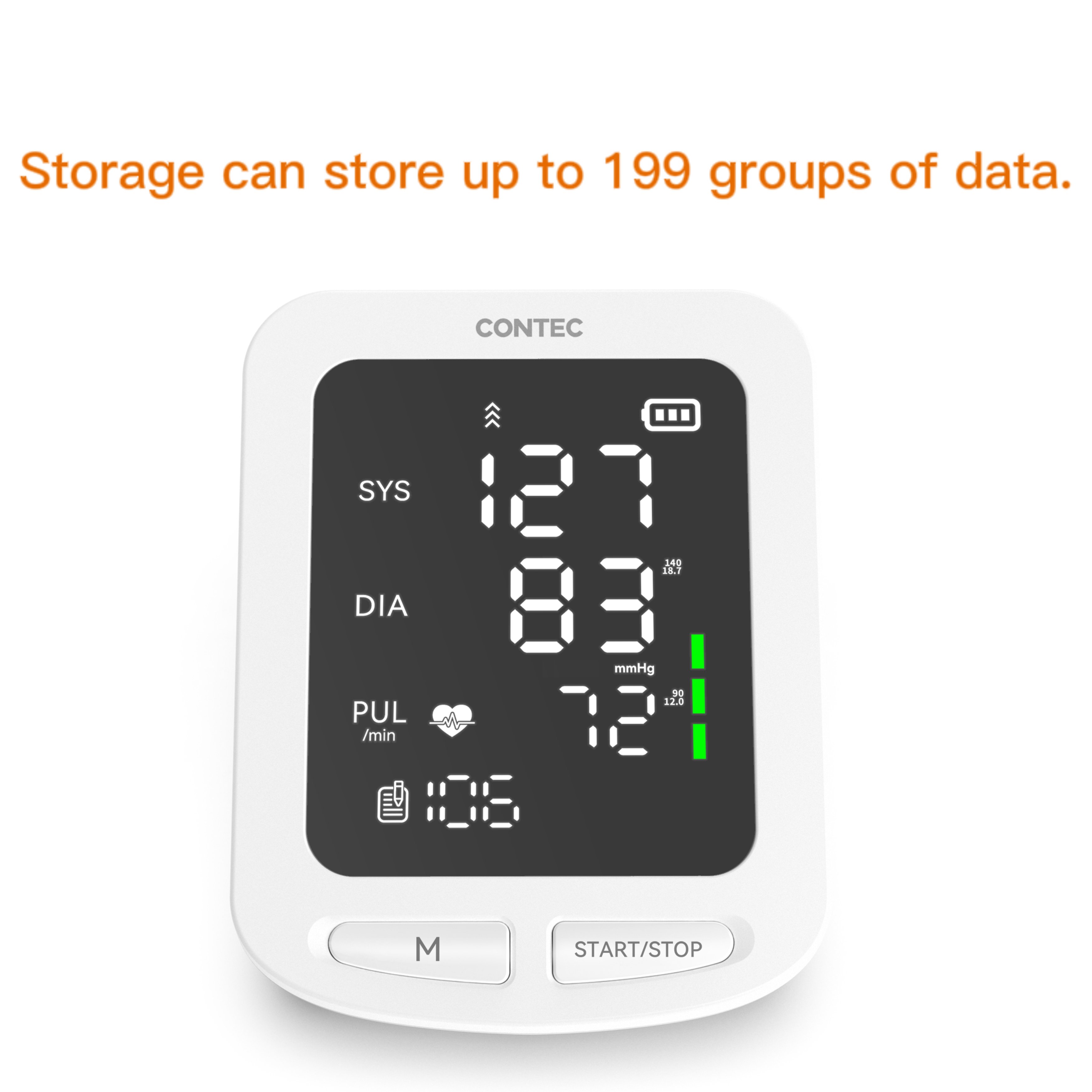 CONTEC LED Big Screen Blood Pressure Monitor Contec08E Large-capacity Storage NIBP PR Adult Cuff
