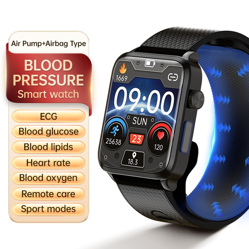 Temperature Heart Rate Medical Grade Air Pump Stainless Steel Health Smartwatch P60 Medical Blood Pressure Watch