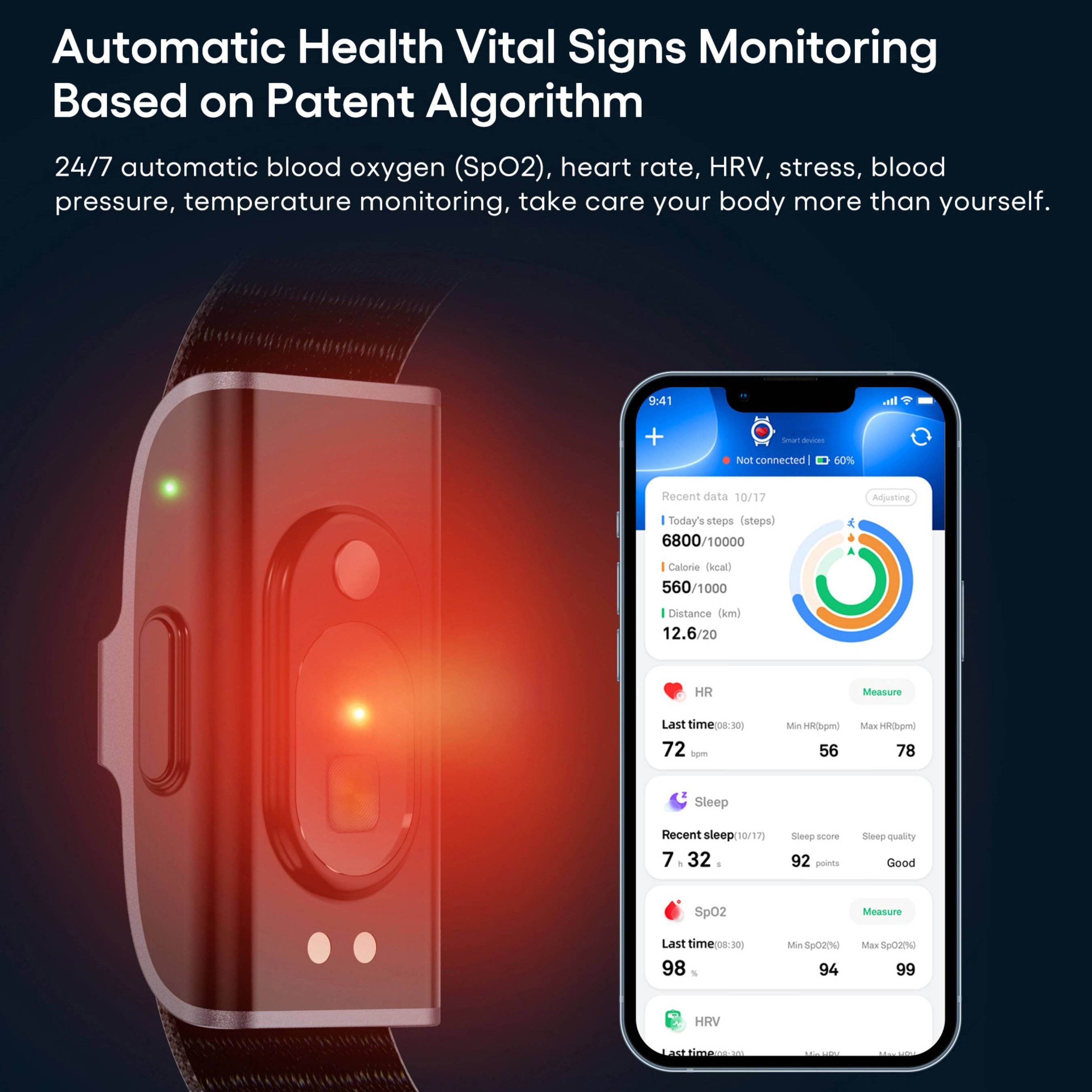 Body Temperature Heart Rate Blood Oxygen Monitor Smart Watch Custom Fitness Tracker Wristband Fitness Bracelet