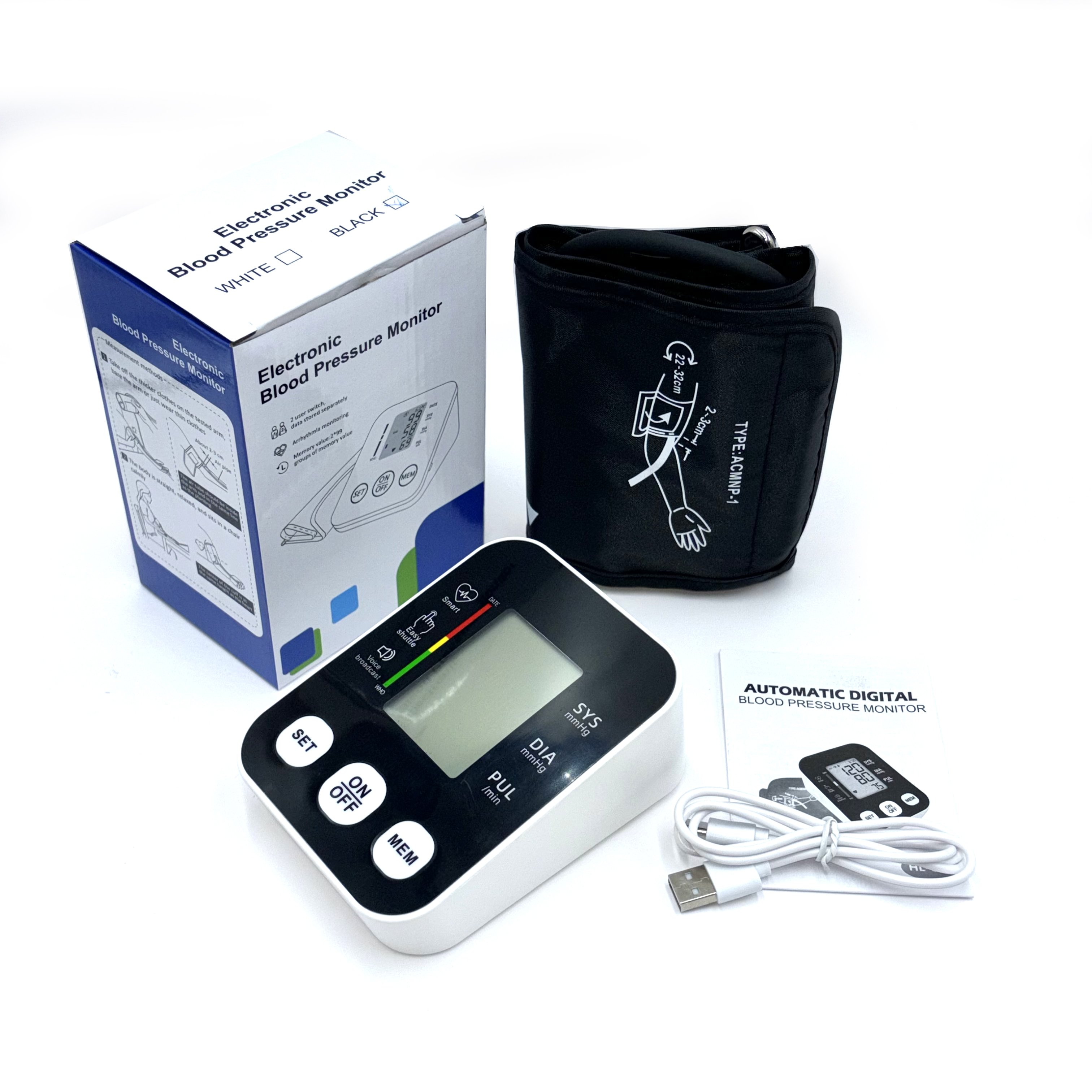 Medical tensiometer customized sticker logo digital Blood pressure monitor Upper armband cuff electric BPM with English voice