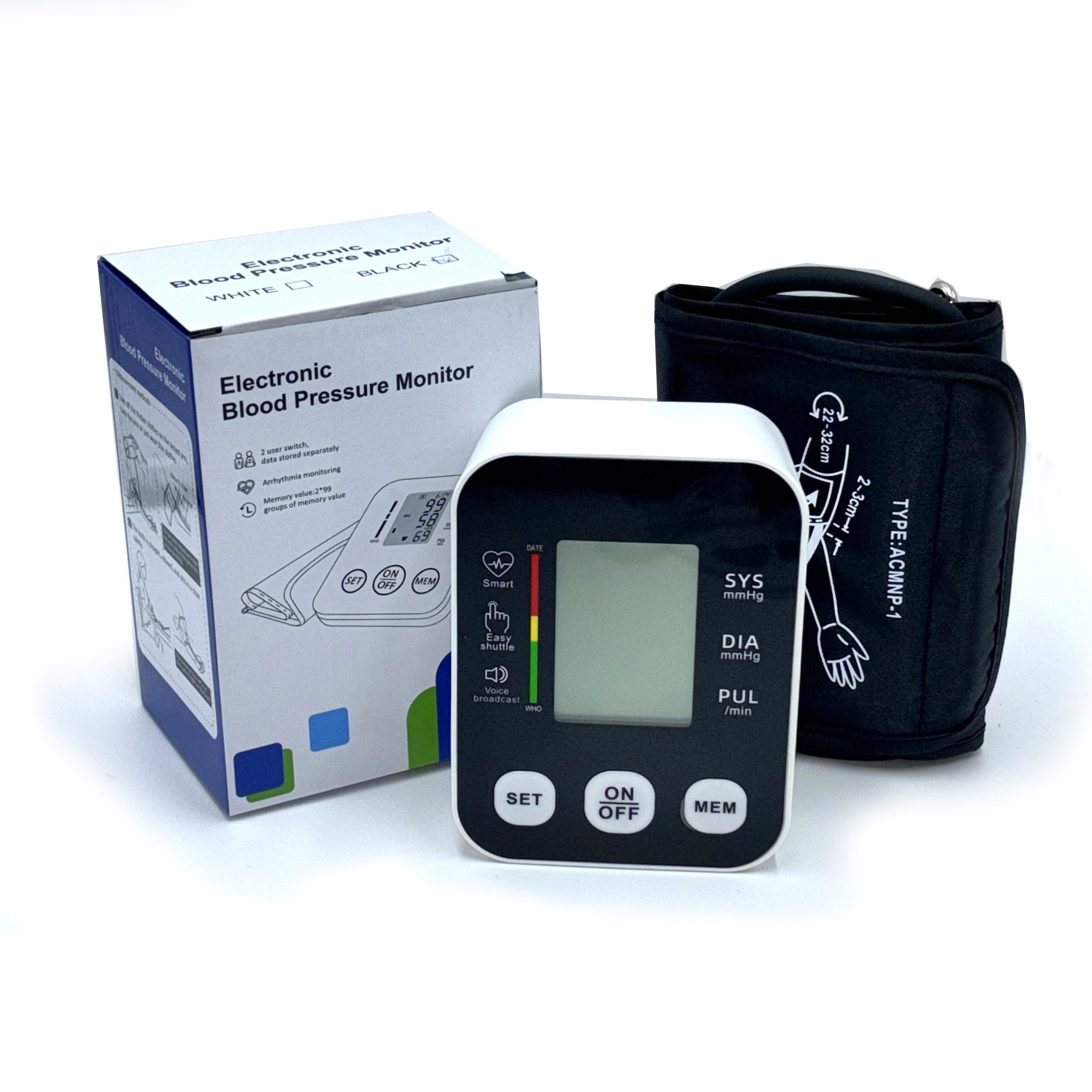 Medical tensiometer customized sticker logo digital Blood pressure monitor Upper armband cuff electric BPM with English voice
